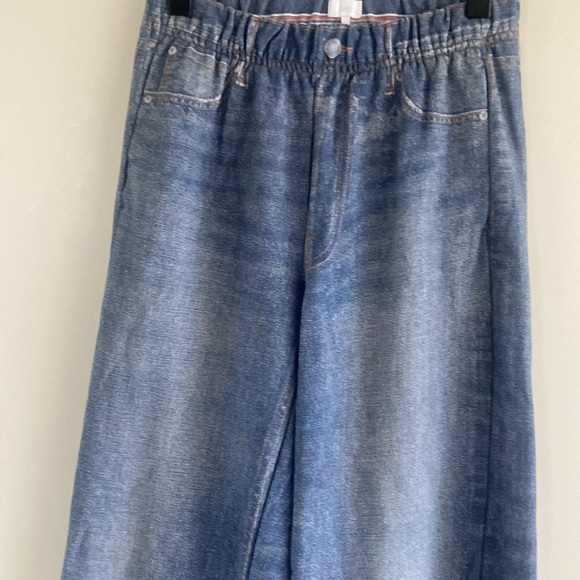 Ecru Denim-Print Wide-Leg Sweatpants - Picture 5 of 13